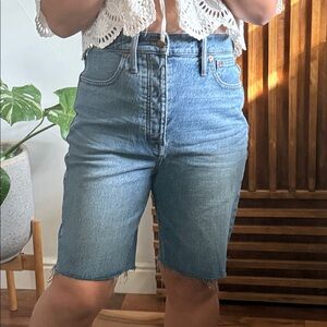 MADEWELL High-Rise Long Denim Shorts in Brightwood Wash